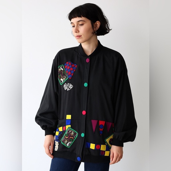 Vintage 80s Silkscapes Oversized Jacket Casino Royale Wearable Art One Size - Picture 1 of 11